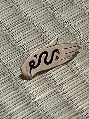 Hand-Shaped Enamel Pin with Black Snake Motif